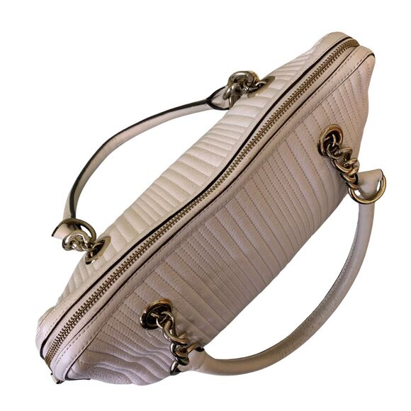 Calvin Klein Quilted Cream Leather Satchel with Tassel and Gold Chain Handles - Picture 6 of 14